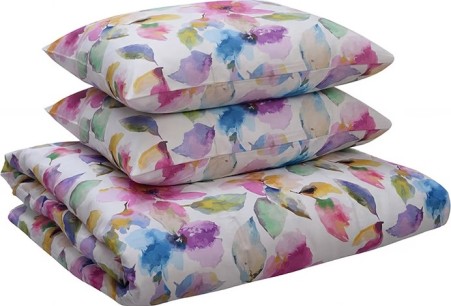 Pastell-lilledisainiga puuvillsatäänist voodpeasukomplekt.