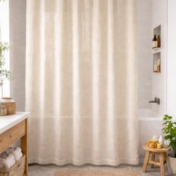 Õhemast kangast helebeeži tooni niiskuskindel dušši või õekardin.