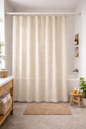 Õhemast kangast helebeeži tooni niiskuskindel dušši või õekardin.