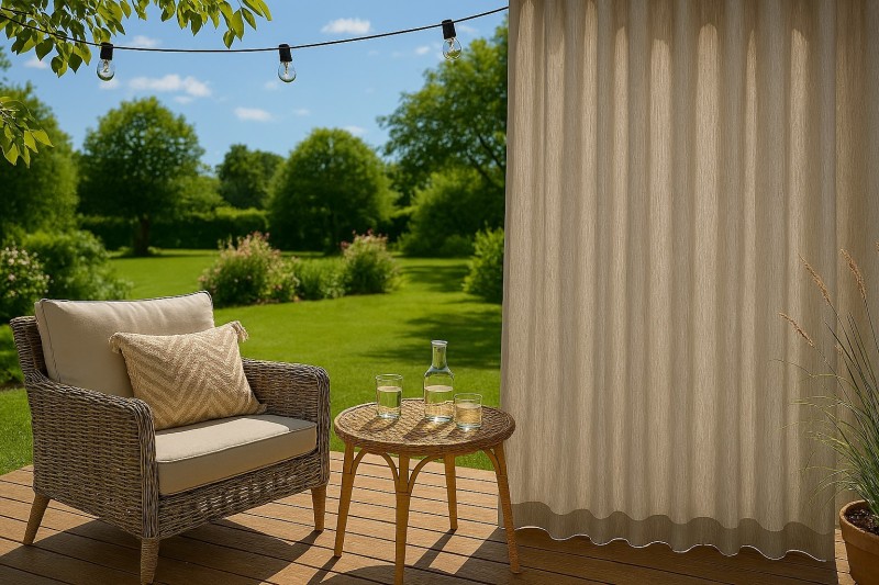 Linase tooni paksemast kangast õuekardin.